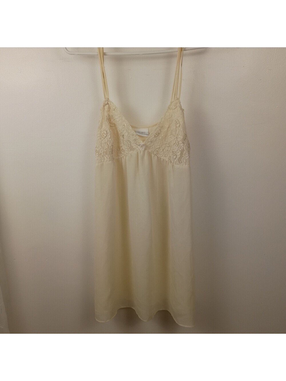 Vintage Secret Treasures Nightgown Satin Lace Bodice Layered Flutter Hem L